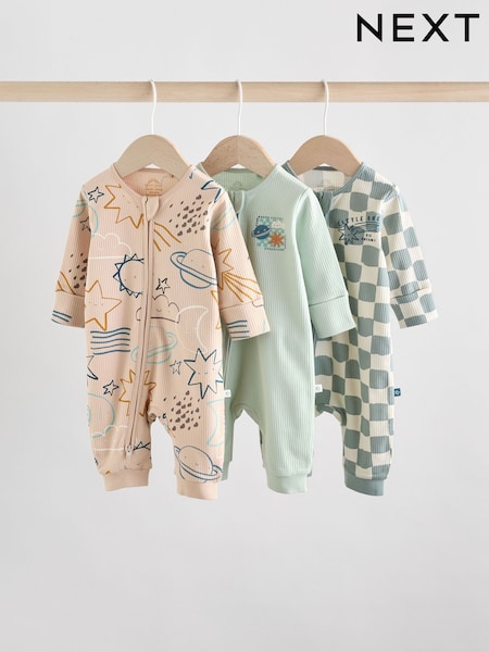 Light Blue Baby Two Way Zip Footless Cotton Sleepsuits 3 Pack (0mths-3yrs) (AW3061) | £20 - £22