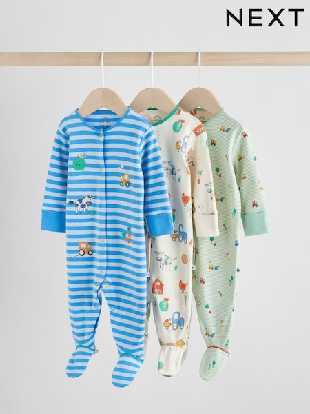 Blue Embroidered Baby Sleepsuits 3 Pack (0-2yrs) (AW3062) | £20 - £22