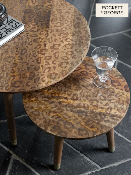 Rockett St George Mango Wood Leopard Print Coffee Nest (AW3086) | £399