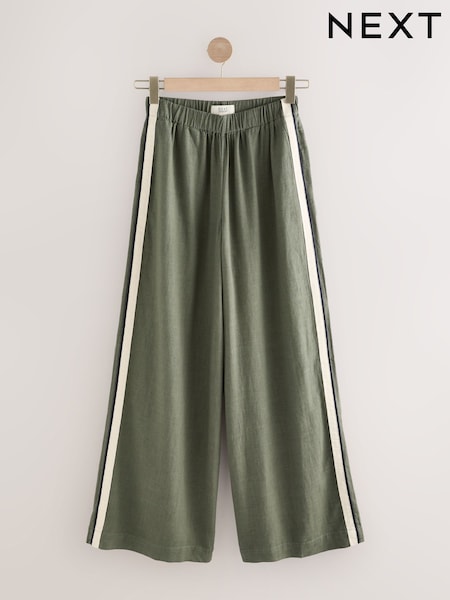 Green Side Stripe Wide Leg Linen Rich Trousers (AW3115) | £39