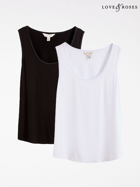 Love & Roses Black and White X2 Scoop Neck Jersey Vest (AW3145) | £22