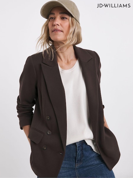 JD Williams Brown Ponte Double Breasted Chocolate Blazer (AW3239) | £58