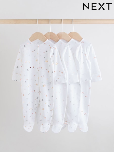 White 4 Pack Baby Popper Sleepsuits 4 Pack (0-2yrs) (AW3255) | £18 - £20