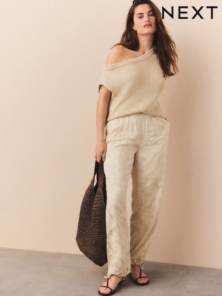 Ecru/Cream Satin Jacquard Harem Trousers (AW3275) | £42