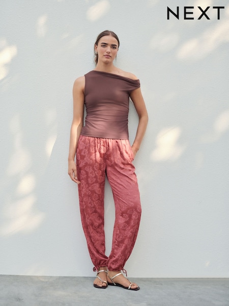 Pink Satin Jacquard Harem Trousers (AW3276) | £42