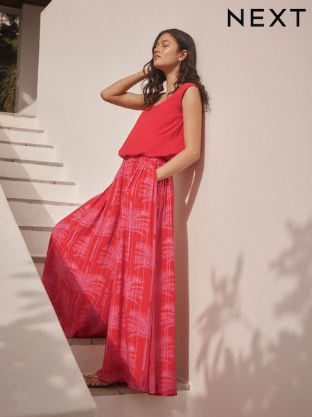 Red/Pink Print Palazzo Trousers (AW3284) | £38