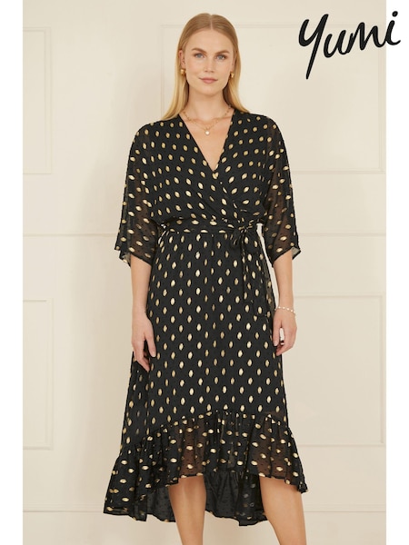Yumi Black Sequin Kimono Midi Wrap Dress (AW3311) | £70