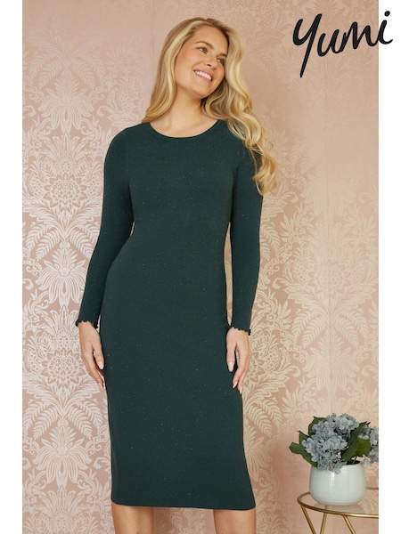 Yumi Green Sparkle Knit Midi Jumper Dress (AW3314) | £65
