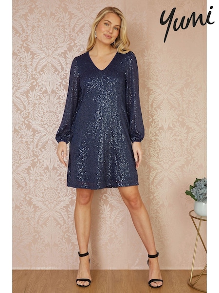 Yumi Blue Sequin Tunic With Balloon Sleeves (AW3322) | £65