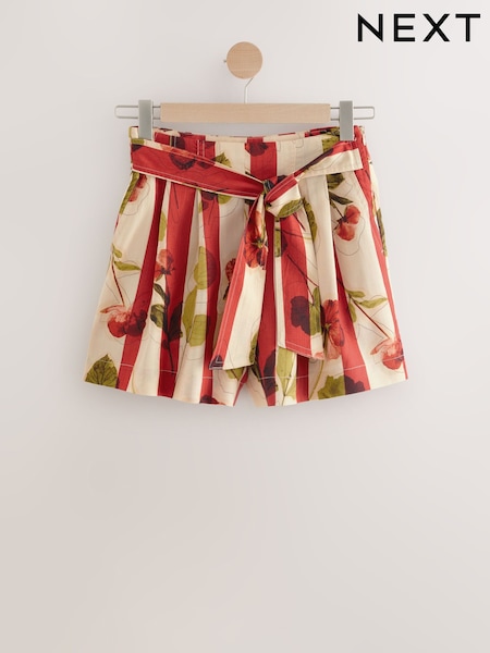 Red/Ecru Stripe Tie Waist Shorts (AW3554) | £34