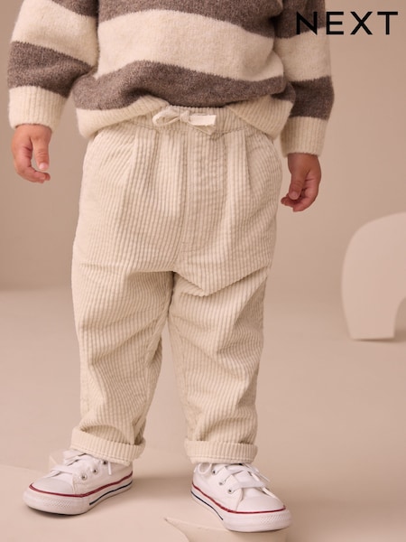 Ecru Textured Corduroy Pull On Trousers (3mths-7yrs) (AW3565) | £10 - £12