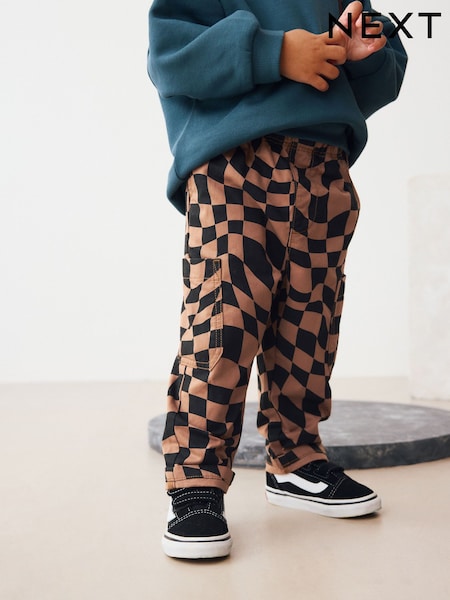 Black/Tan Checkerboard Side Pocket Pull On Trousers (3mths-7yrs) (AW3568) | £9 - £11