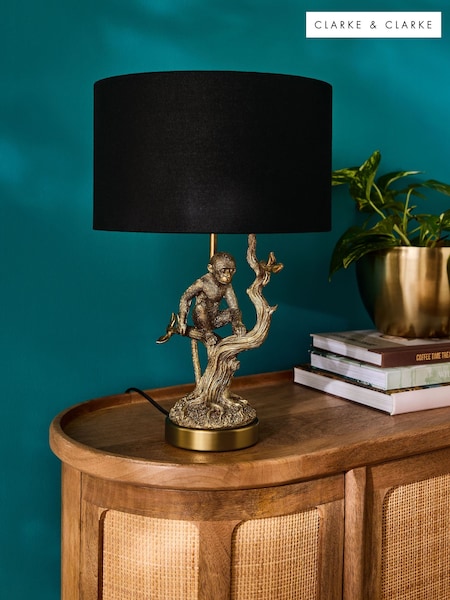 Clarke and Clarke Black/Gold Monkey Business Table Lamp (AW3594) | £110