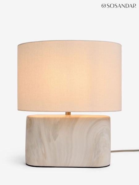 Sosandar White/Cream Marble Effect Ceramic Table Lamp (AW3598) | £55