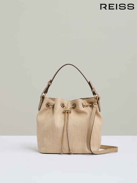 Reiss Natural Evie Raffia Drawcord Bucket Bag (AW3602) | £148