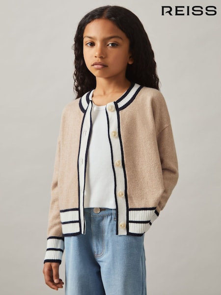 Reiss Camel Claire Merino-Blend Varsity Cardigan With Cashmere (AW3623) | £45