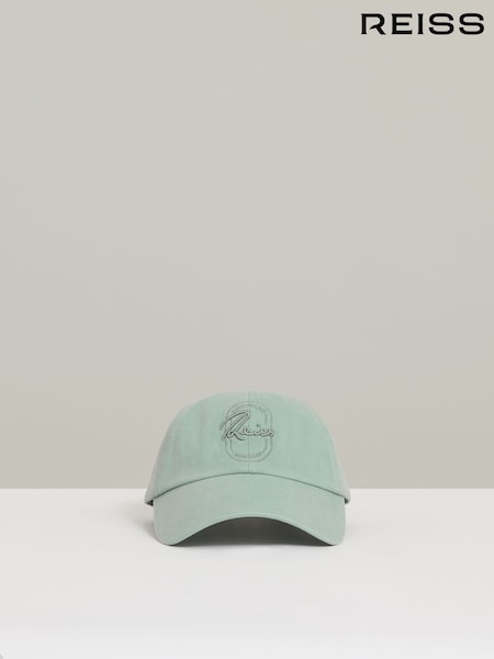 Reiss Washed Green Elias Cotton Logo-Embroidered Baseball Cap (AW3624) | £48