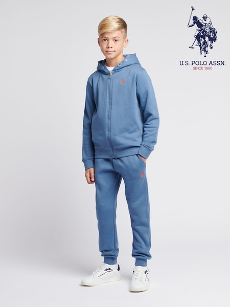 U.S. Polo Assn. Blue Boys Double Horsemen Zip Hoodie and Joggers Set (AW3754) | £37