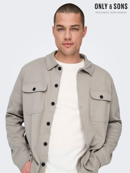 Only & Sons Grey Long Sleeve Oversized Overshirt (AW3755) | £38