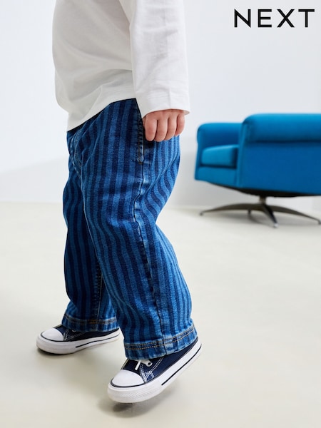 Dark Blue Stripe Pull On Wide Jeans (3mths-7yrs) (AW3937) | £15 - £17