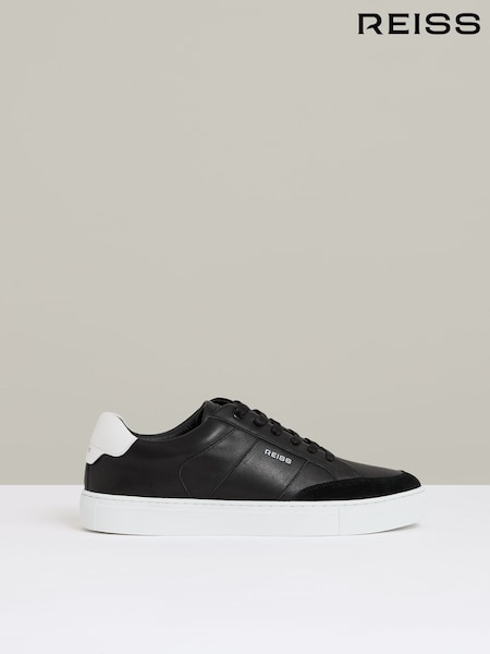 Reiss Black Ashton Suede Toe Cap Leather Trainers (AW3963) | £138