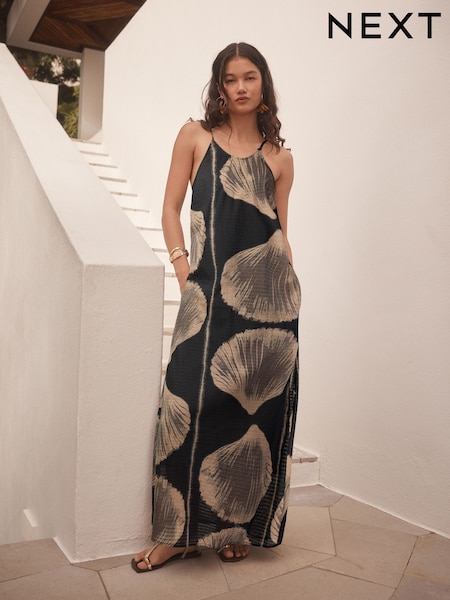 Black Shell Print Textured Cami Column Dress (AW4041) | £45
