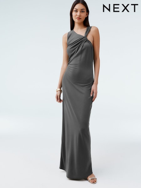 Charcoal Grey Twist Detailed Slinky Maxi Dress (AW4053) | £39