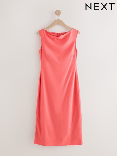 Coral Pink Boat Neck Maxi Linen Blend Dress (AW4060) | £60