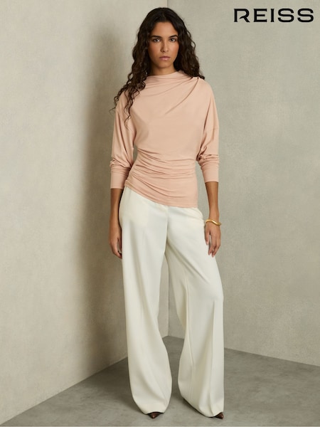 Reiss Blush Daisy Draped Jersey Long-Sleeve Top (AW4153) | £98