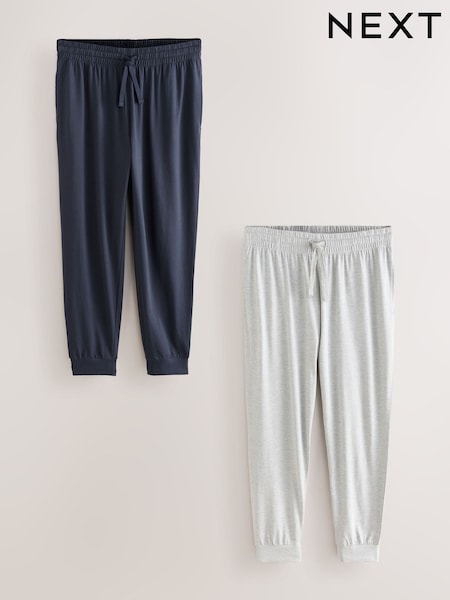 Navy Blue/Light Grey Cuffed Pyjama Bottoms Set 2 Pack (AW4251) | £26
