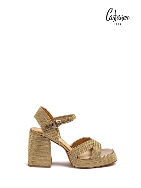 Castaner Gold Braided Square Toe Heel Sandals (AW4306) | £255