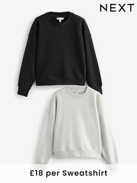 Grey Supersoft Peached Essentials Crew Neck Seam Detail Sweatshirts 2 Pack (AW4349) | £36