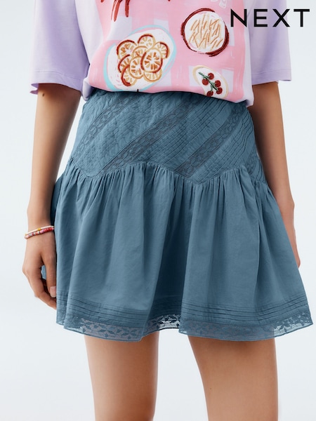 Blue Lace Detail Mini 100% Cotton Skirt (AW4366) | £32