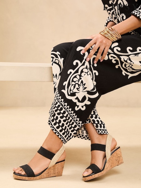Lipsy Black Elastic Two Strap Mid Wedge Sandals (AW4388) | £42
