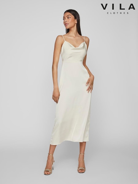 VILA Cream Cami Satin Slip Occasion Dress (AW4412) | £40