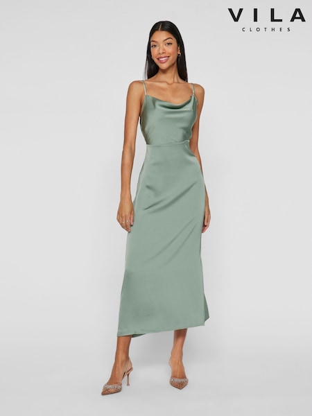 VILA Green Cami Satin Slip Occasion Dress (AW4416) | £40