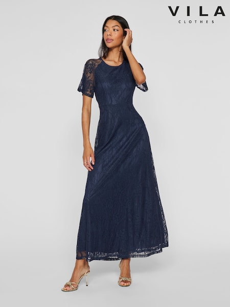 VILA Blue Angel Short Sleeve Lace Maxi Occasion Dress (AW4417) | £60