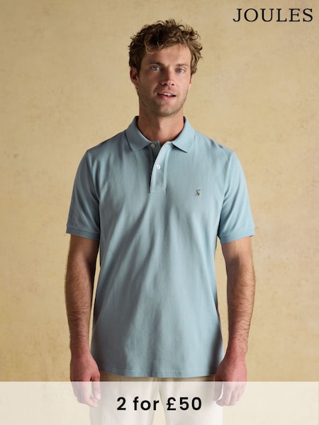 Joules Woody Dusty Blue Cotton Pique Polo Shirt (AW4433) | £30