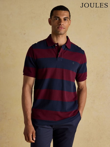 Joules Woody Navy/Burgundy Cotton Pique Polo Shirt (AW4462) | £35