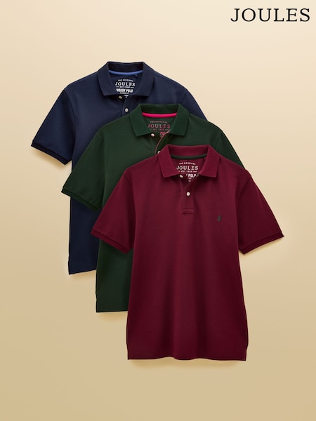 Joules Woody Polo Shirts Navy/Green/Port 3 Pack (AW4481) | £70