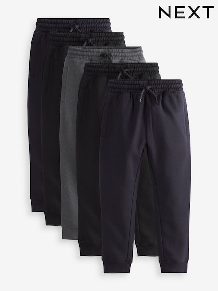 Black/Navy Slim Fit Basic Joggers 5 Pack (3-16yrs) (AW4700) | £36 - £54
