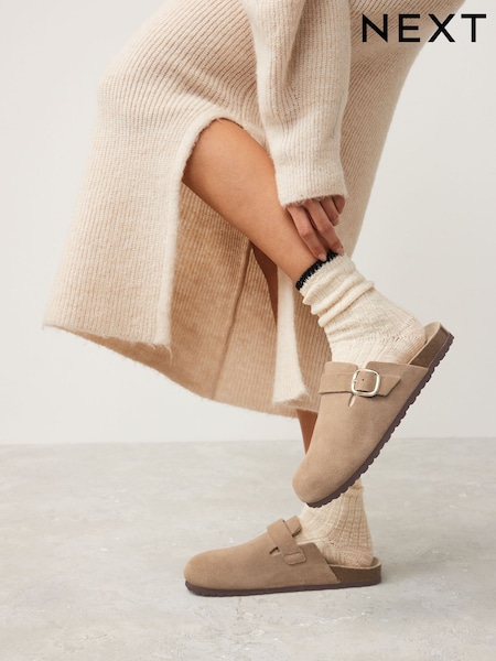 Neutral Extra Wide Fit Forever Comfort® Leather Footbed Clogs (AW4742) | £0