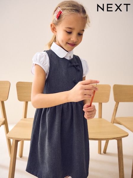 Grey Asymmetric Bow Front School Pinafore Dress (3-14yrs) (AW4859) | £9 - £12