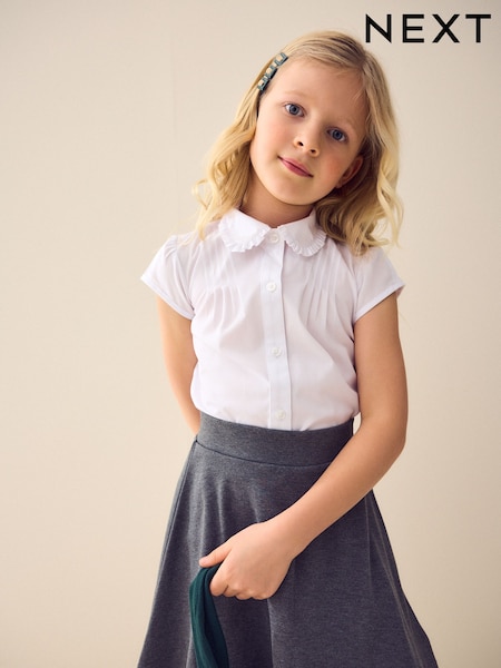 White Short Sleeve Ruffle Collar School Shirt (3-15yrs) (AW4878) | £6 - £11