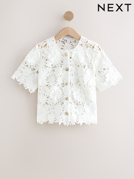 White Floral Lace Short Sleeve Top (AW5053) | £48
