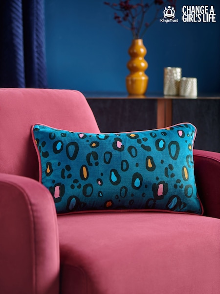 Blue IWD Velvet Leopard Print Cushion (AW5064) | £18