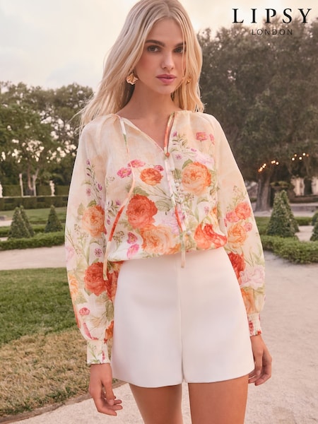 Lipsy White Button Through Floral Printed Blouse (AW5168) | £42