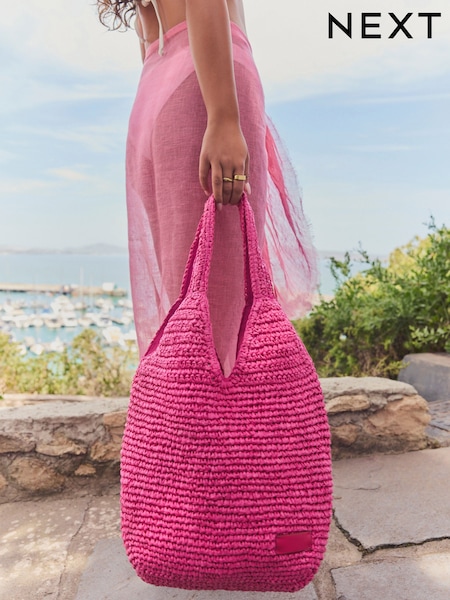 Pink Straw Shopper Bag (AW5217) | £28