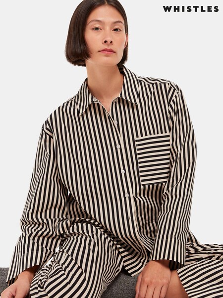 Whistles Black 100% Cotton Stripe Pyjamas Shirt (AW5265) | £59