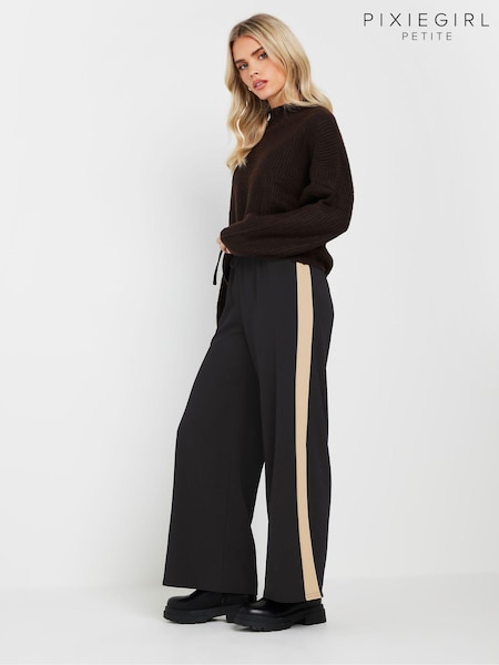 PixieGirl Petite Black Side Stripe Wide Leg Joggers (AW5317) | £34